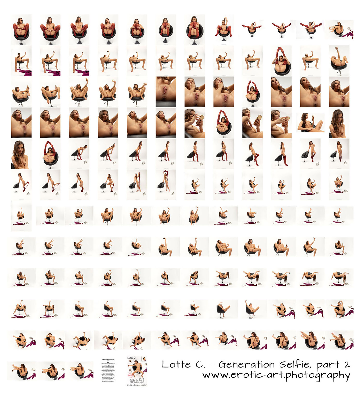 Erotic Art Studio: Lotte C., Studio Shots for Generation Selfie, part 2, full contact sheet of very classic erotic shots Lotte C. Generation Selfie Part 2
